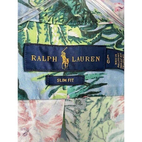 Ralph Lauren Sim Fit Cotton Hawaiian Shirt Tropical Resort Short Sleeve Sz Large - Picture 3 of 5